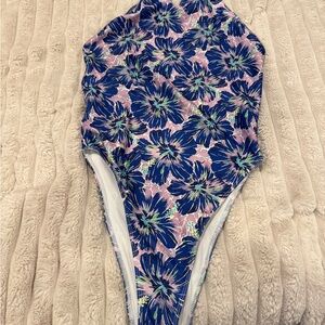 Floral One-Piece Swimsuit in Navy and Pink